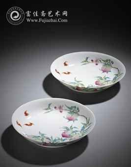 清雍正 御制粉彩過(guò)枝福壽雙全盤(pán)一對(duì)